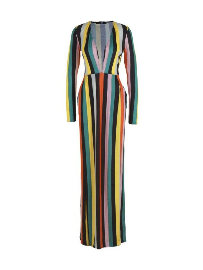 Tall Katie Plunge Side Split Stripe Maxi Dress