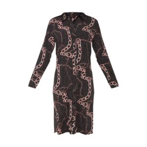 Black Chain Print Midi Shirt Dress