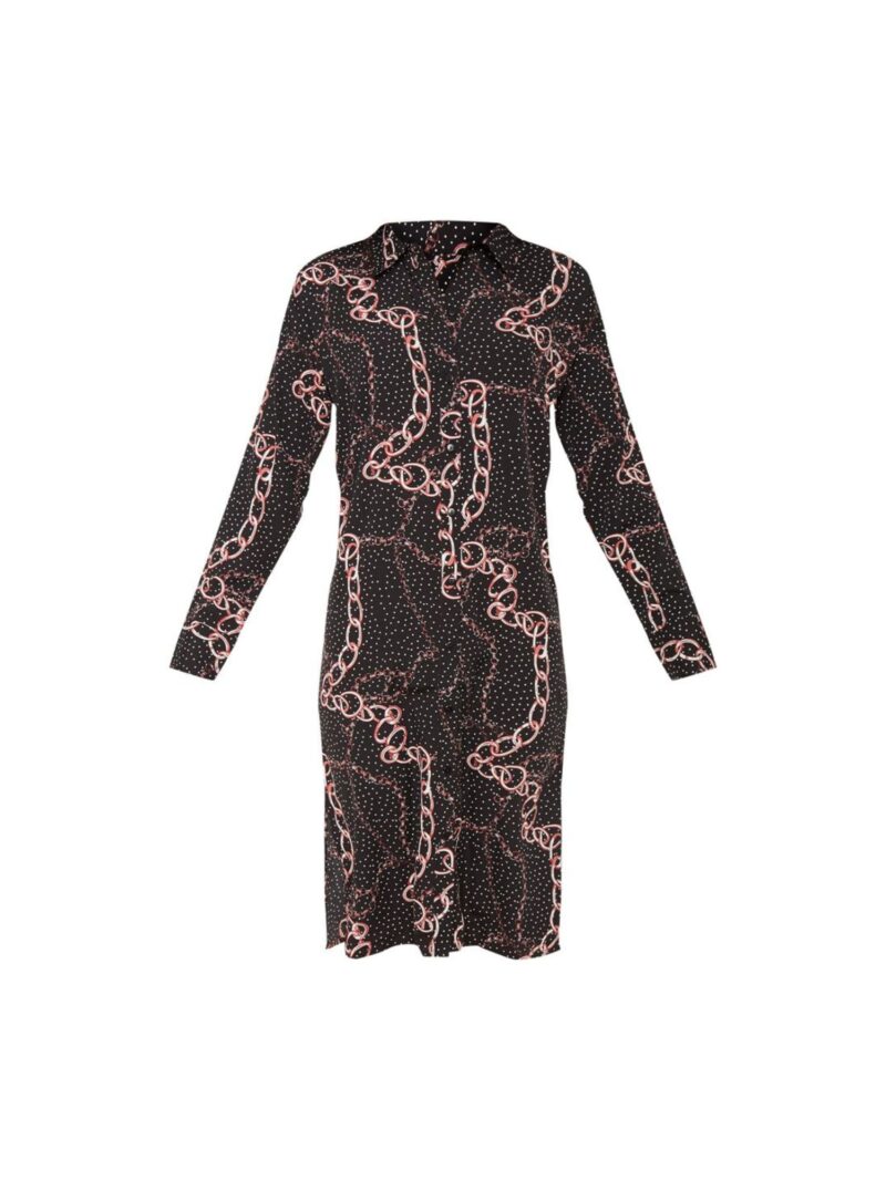 Black Chain Print Midi Shirt Dress