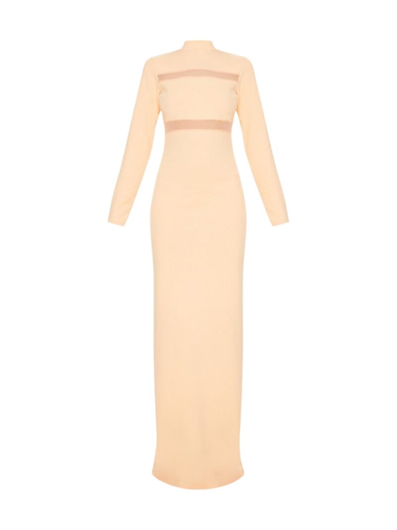 Mesh Panel detail High Neck Maxi Dress