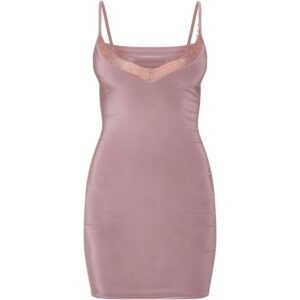 Mauve Strappy Lace Insert Bodycon