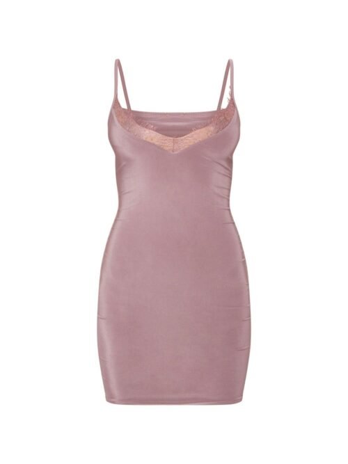 Mauve Strappy Lace Insert Bodycon