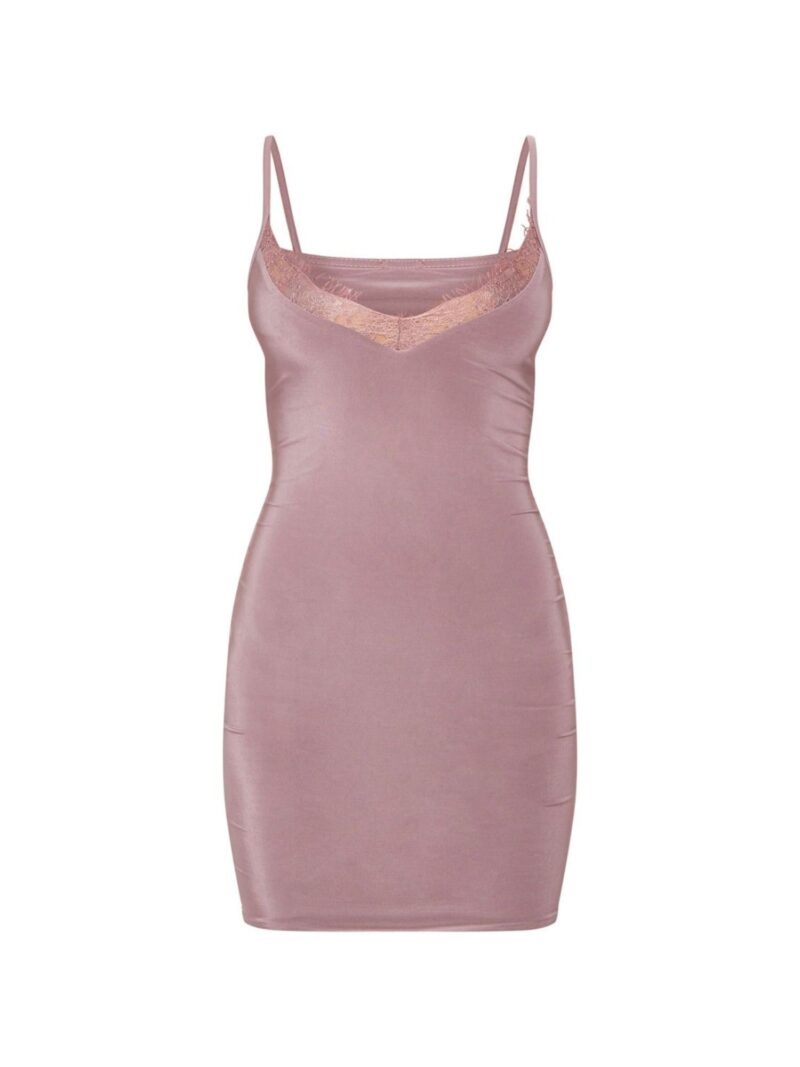 Mauve Strappy Lace Insert Bodycon