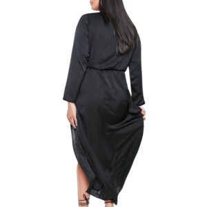 Curve Satin Thigh Split Wrap Maxi Dress Black