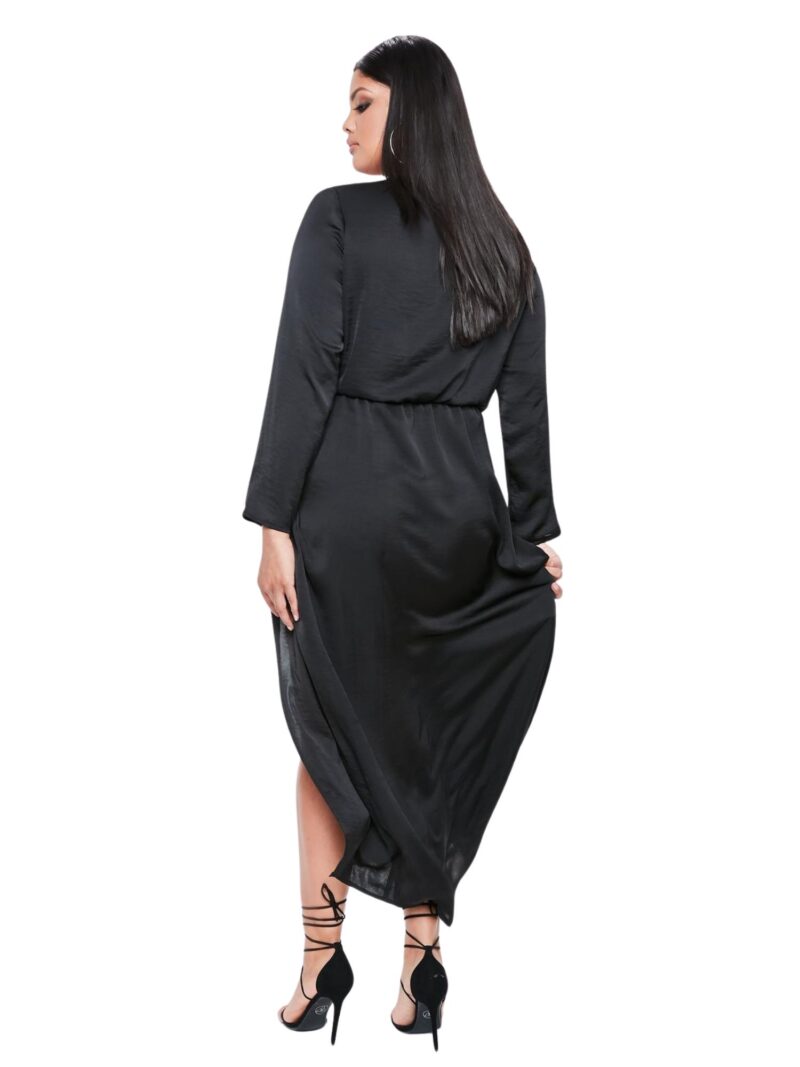 Curve Satin Thigh Split Wrap Maxi Dress Black