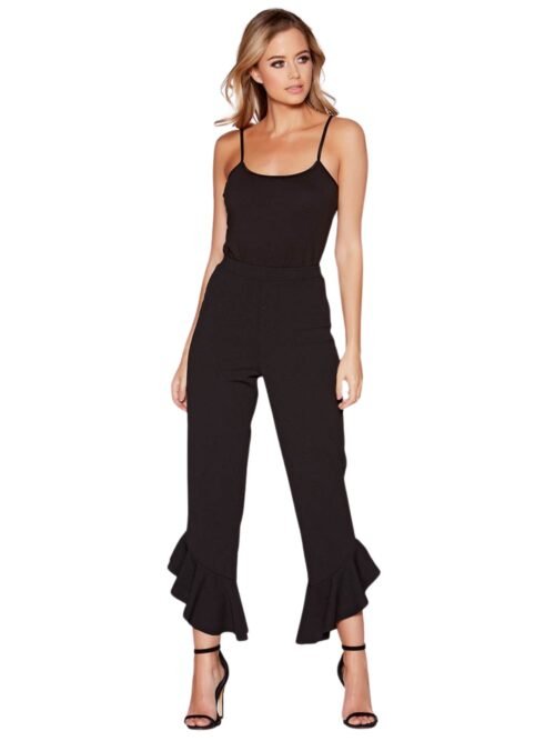 Black Scuba Crepe Assymetric Frill Hem