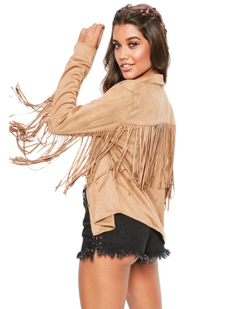 Brown Western Suedette Fringe Back Shirt