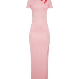 Rose Oriental Trim Detail Maxi Dres