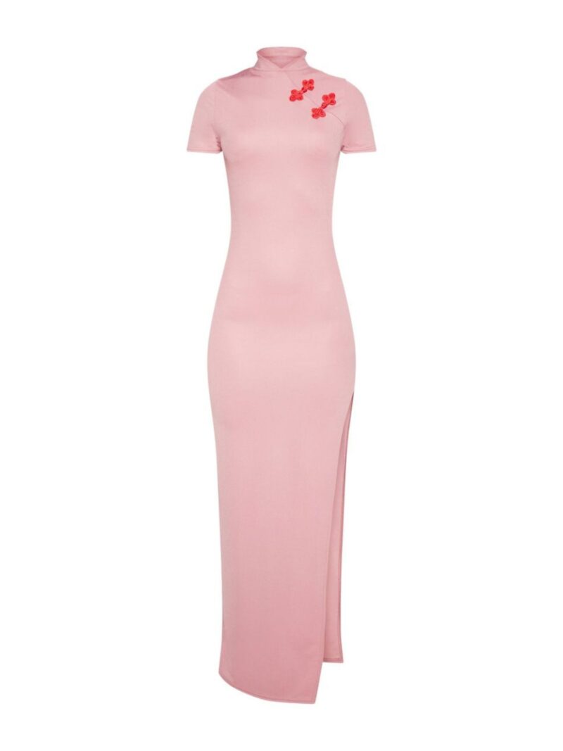 Rose Oriental Trim Detail Maxi Dres