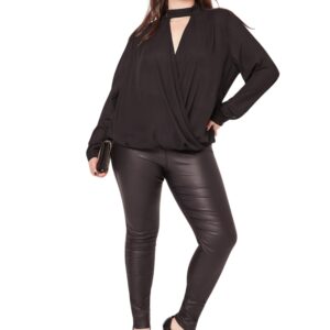 Plus size choker wrap blouse blck