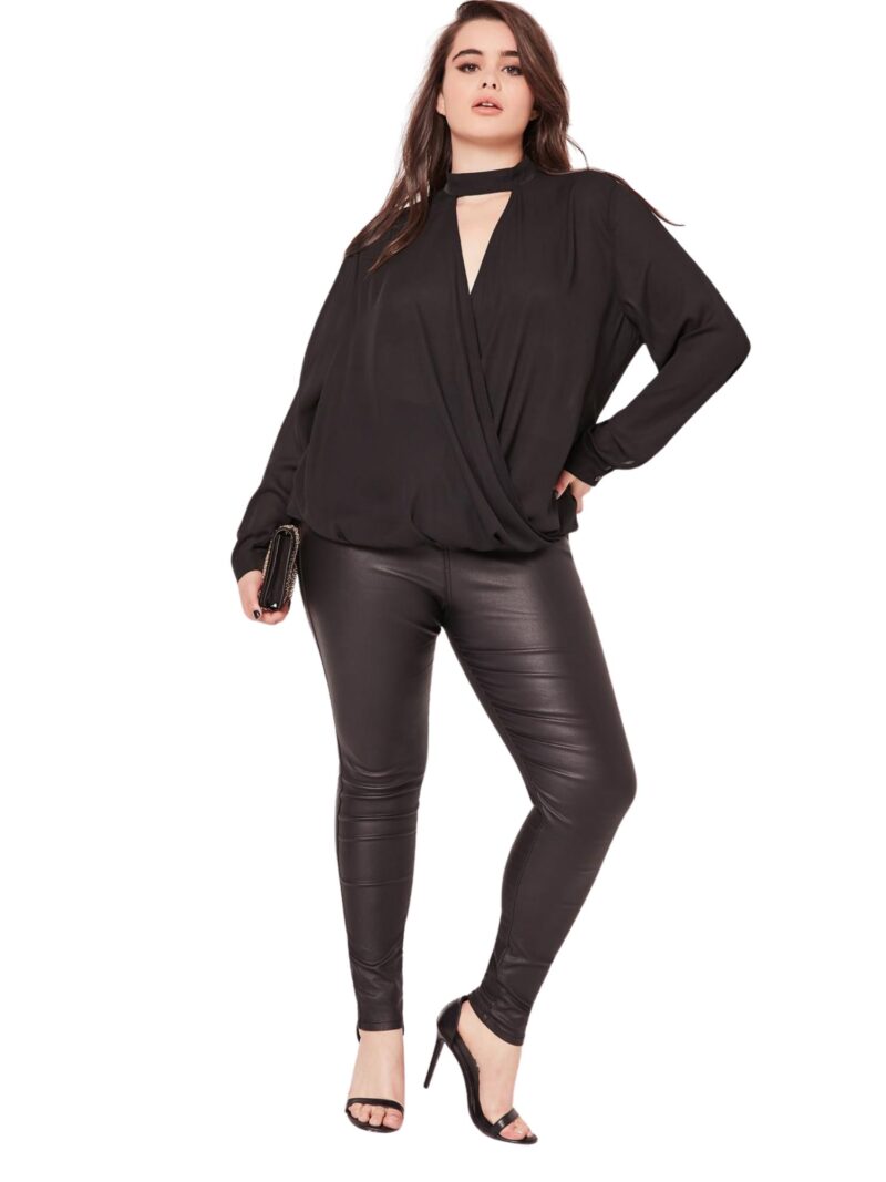 Plus size choker wrap blouse blck