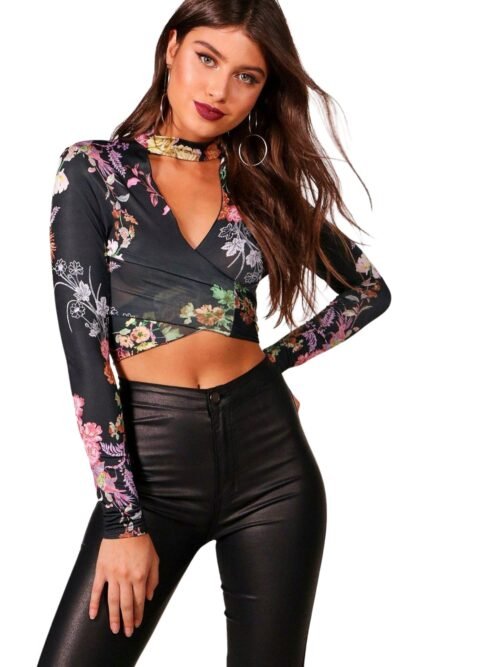 Harriet Slinky Oriental Tie Front Crop