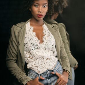 Ruche sleeve ponte blazer