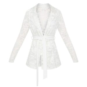 White Lace Belted Blazer