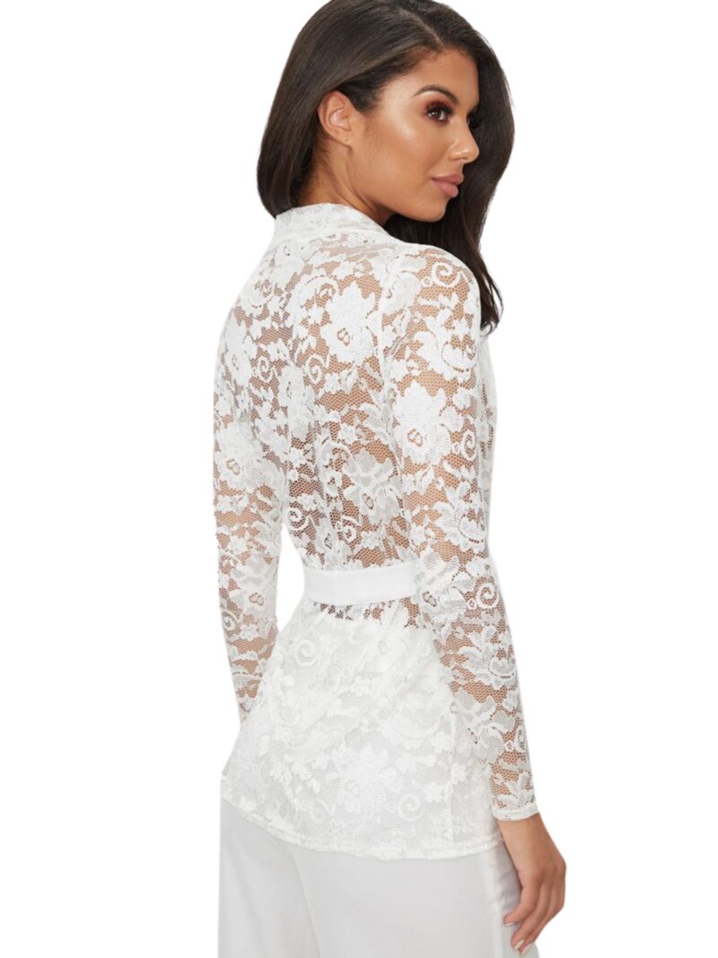 White Lace Belted Blazer