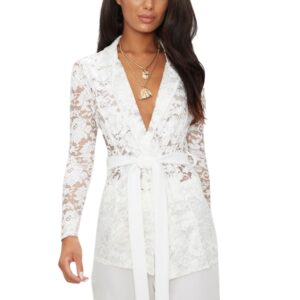 White Lace Belted Blazer