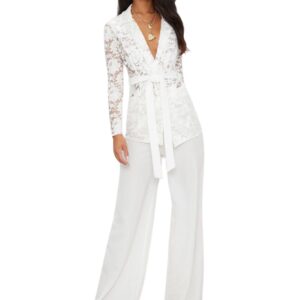 White Lace Belted Blazer
