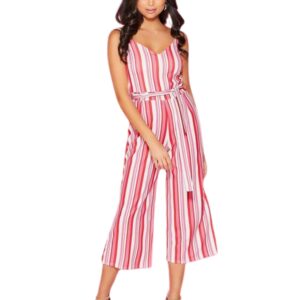 Red and pink stripe culottes jumpsuit