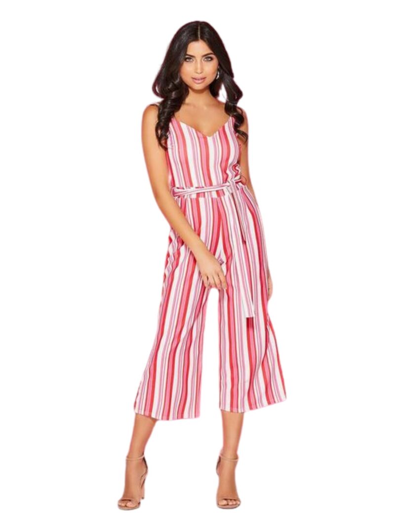 Red and pink stripe culottes jumpsuit