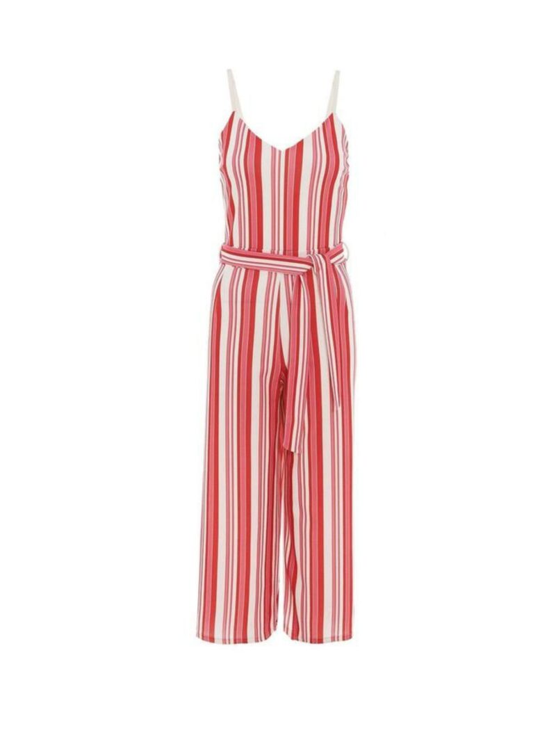 Red and pink stripe culottes jumpsuit