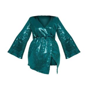 dress41emarald Emerald Green Sequin Wrap Waist Shift