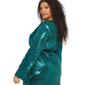 dress41emarald Emerald Green Sequin Wrap Waist Shift