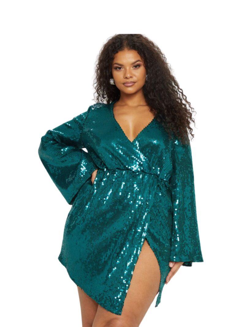 dress41emarald Emerald Green Sequin Wrap Waist Shift