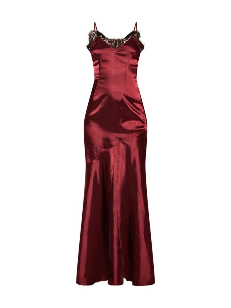 Burgandy satin lace maxi