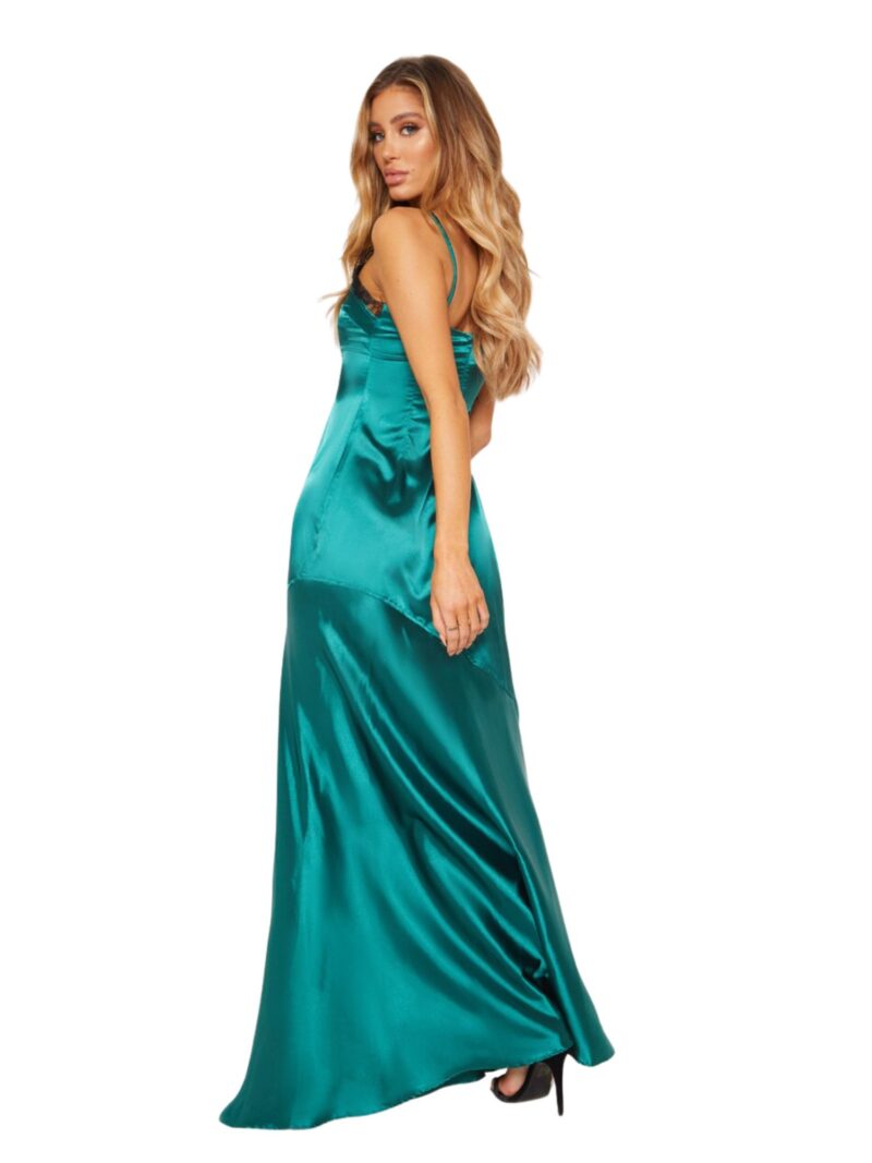 Emerald satin lace maxi