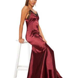Burgandy satin lace maxi