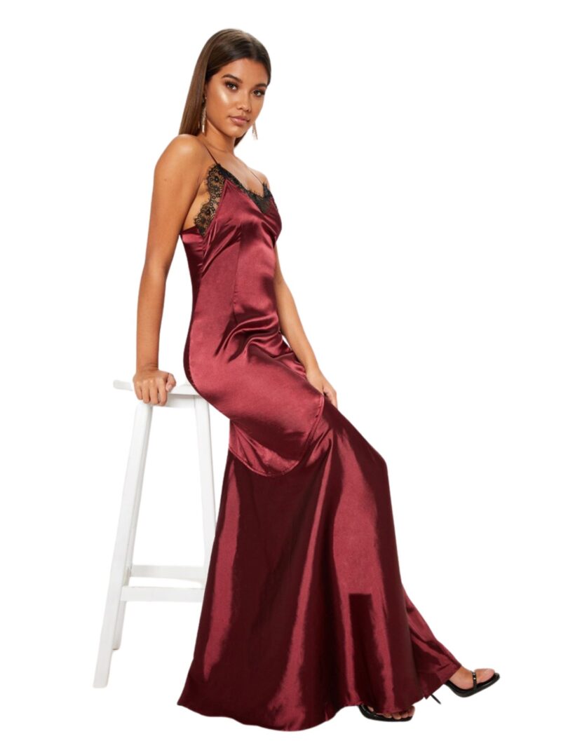 Burgandy satin lace maxi