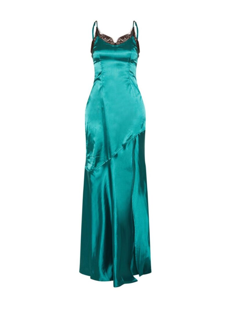Emerald satin lace maxi