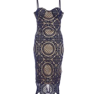 Navy and nude crochet midi dress