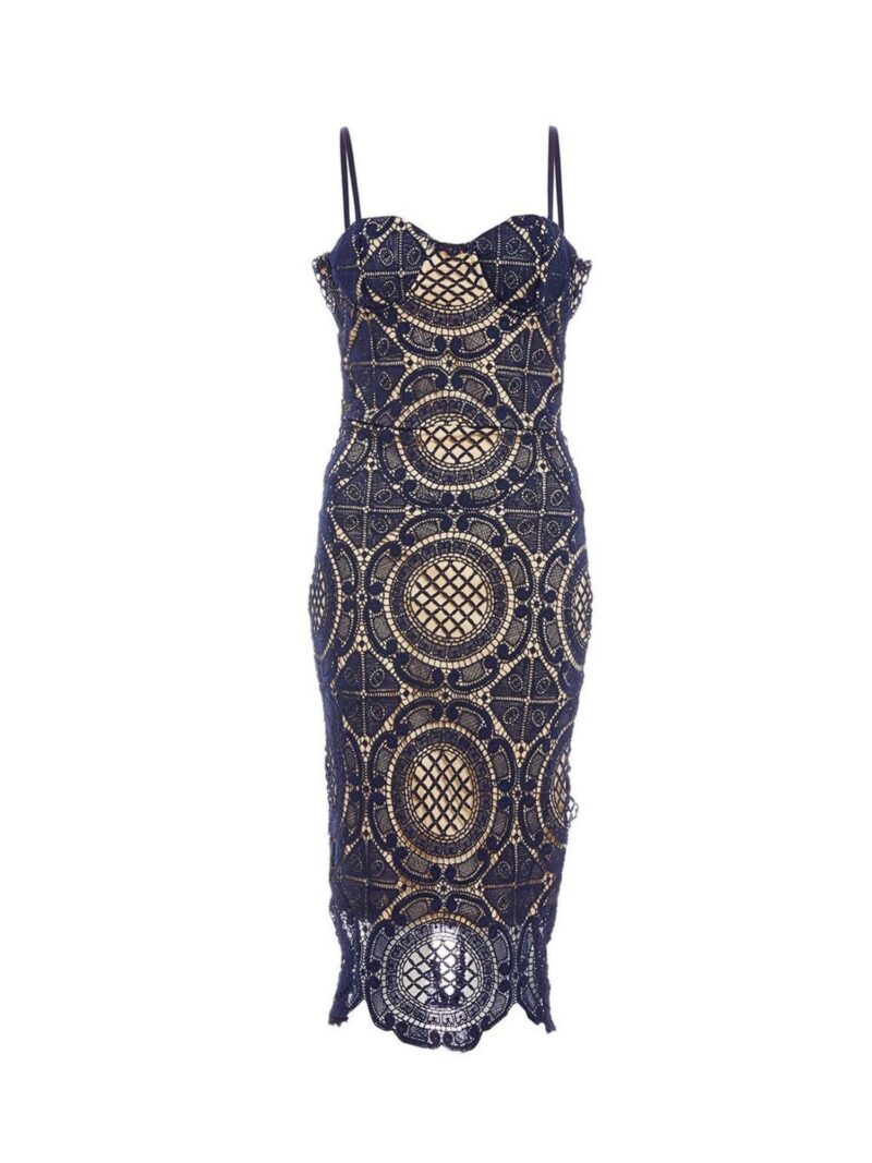 Navy and nude crochet midi dress