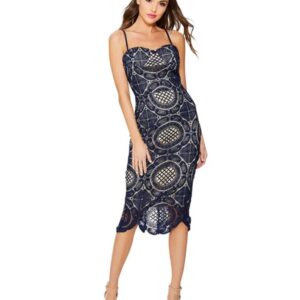 Navy and nude crochet midi dress
