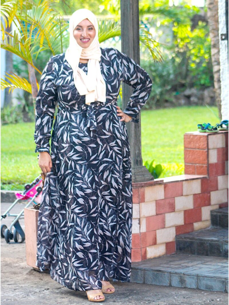 dress231leafblack1 chiffon leaf black maxi