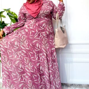 chiffon leaf pink maxi