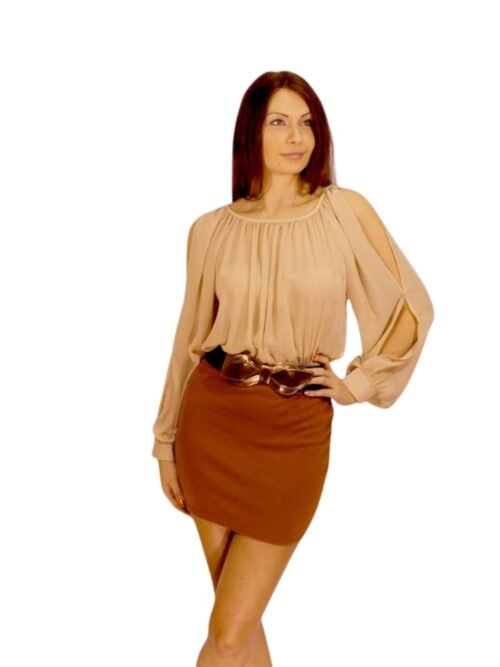 Belted Rust and beige dress